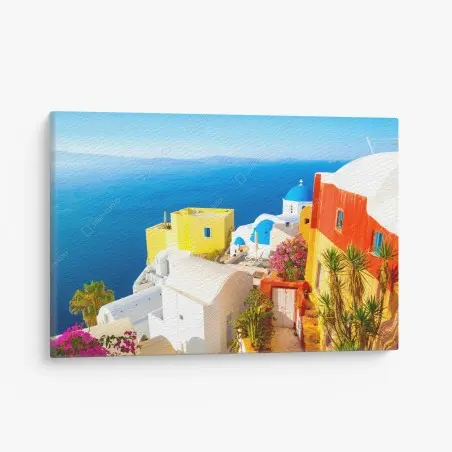 Leinwandbild sonniges Santorini küstendorf – Pixers®