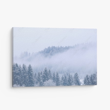 Leinwandbild winternebel über nadelwald – Pixers®