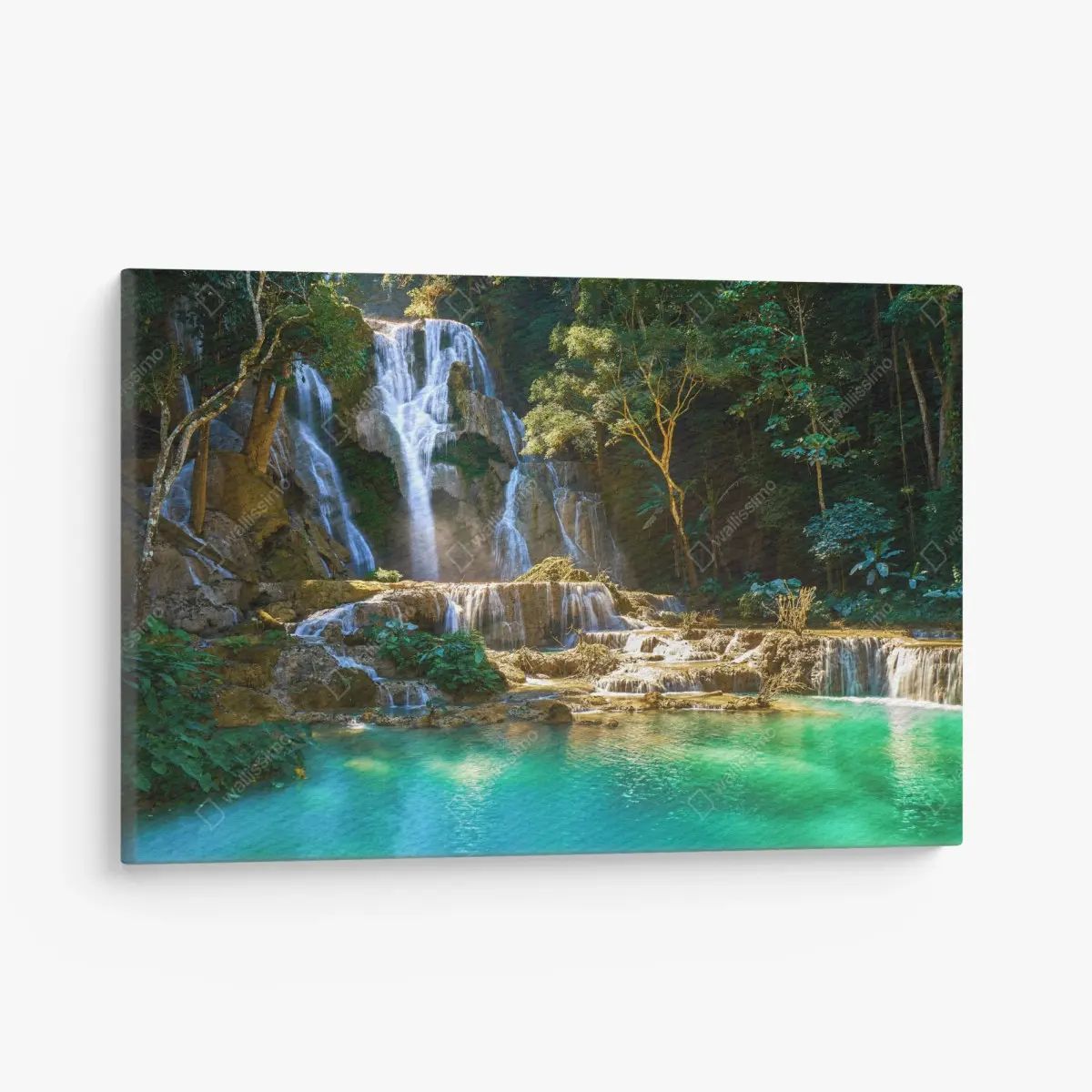Leinwandbild türkisfarbener wasserfall im üppigen wald – Pixers®
