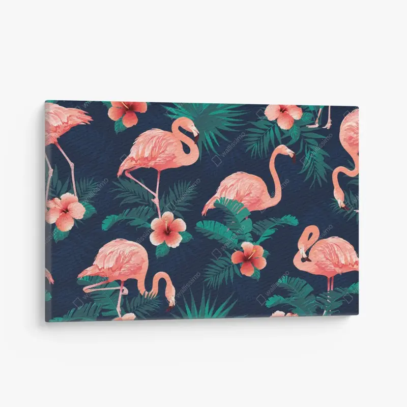 Leinwandbild tropisches rosa flamingo-muster
