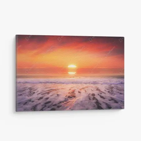 Leinwandbild goldener sonnenuntergang über ruhigem strand – Pixers®