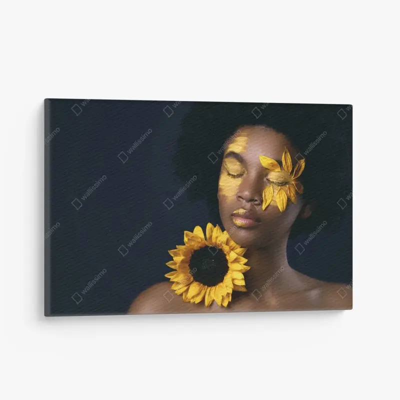 Leinwandbild sonnenblumen muse: florales gesichtsporträt