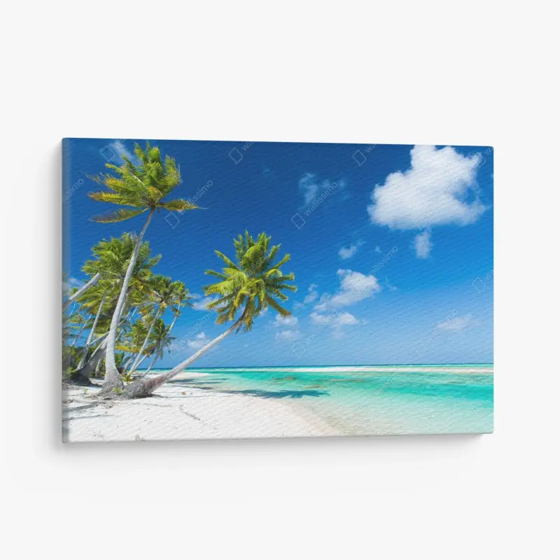 Leinwandbild tropischer strand mit palmen und türkisfarbenem wasser