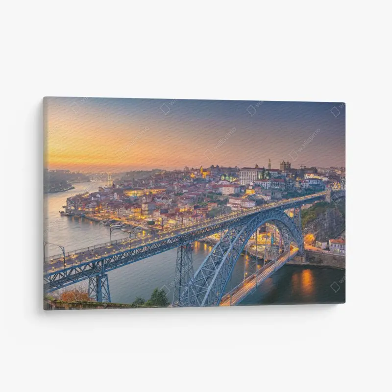 Leinwandbild porto skyline bei dämmerung mit Dom Luís I