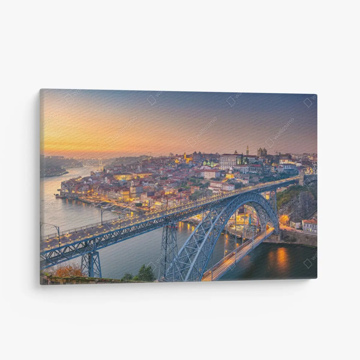 Leinwandbild porto skyline bei dämmerung mit Dom Luís I – Pixers®