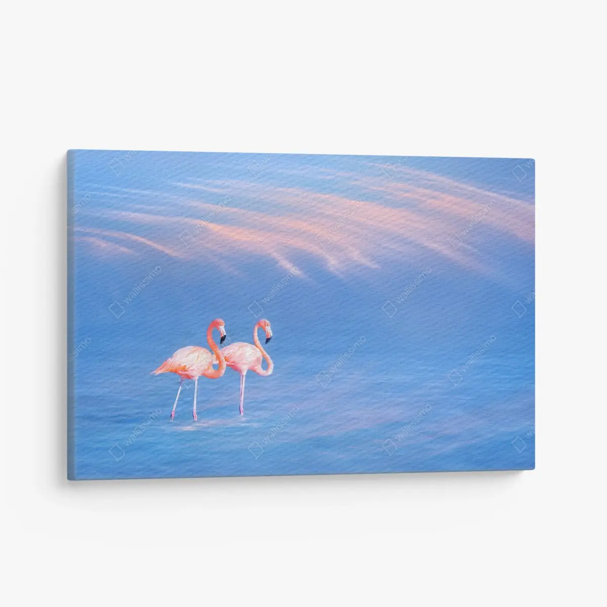 Leinwandbild rosa flamingos auf pastellfarbenem wasser – Pixers®