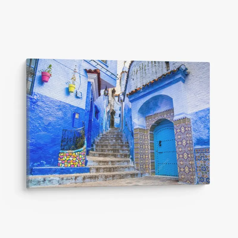Leinwandbild blaue gasse in Chefchaouen, Marokko