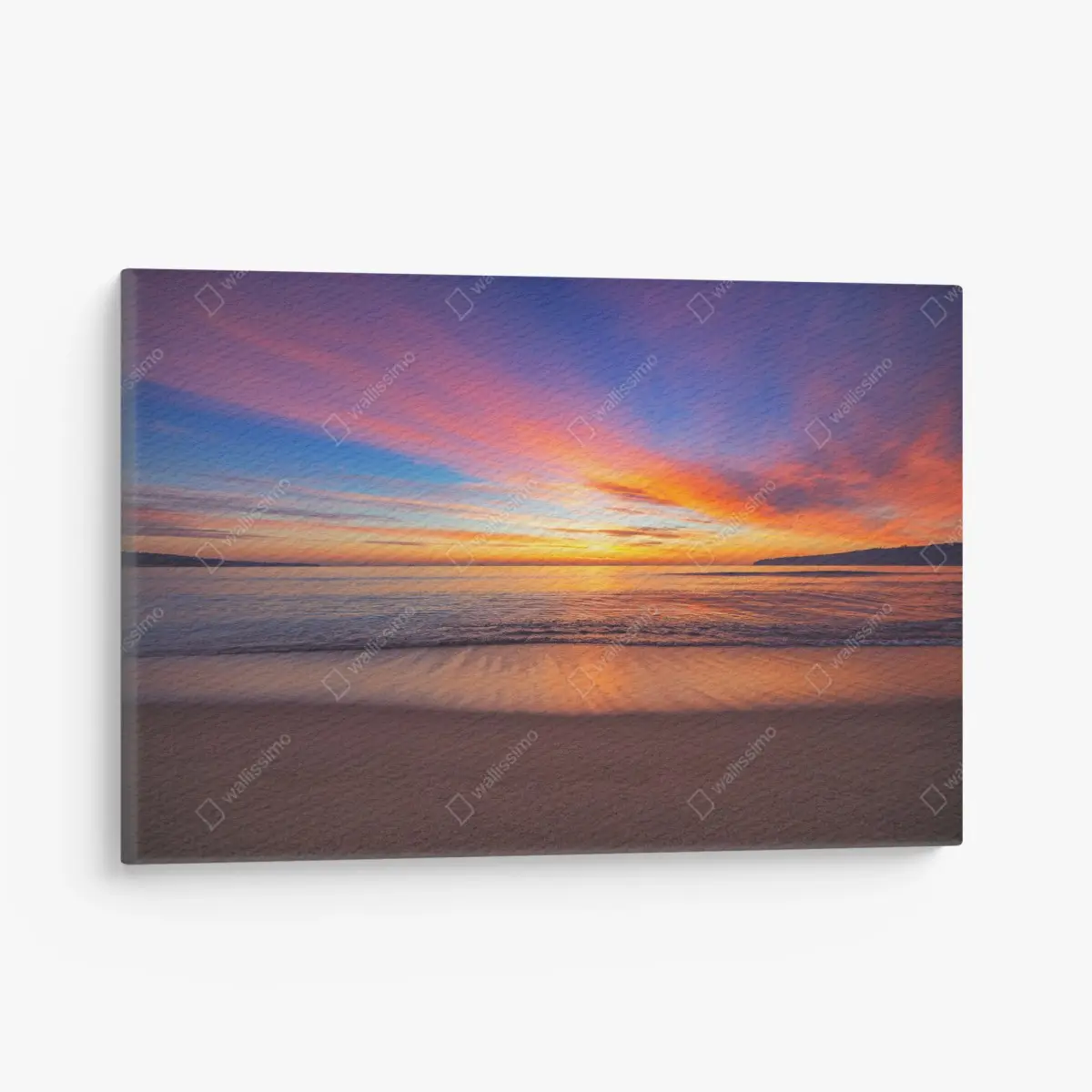 Leinwandbild lebendiger sonnenaufgang über einem ruhigen strand – Pixers®