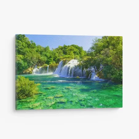 Leinwandbild smaragdgrüner wasserfall – Pixers®