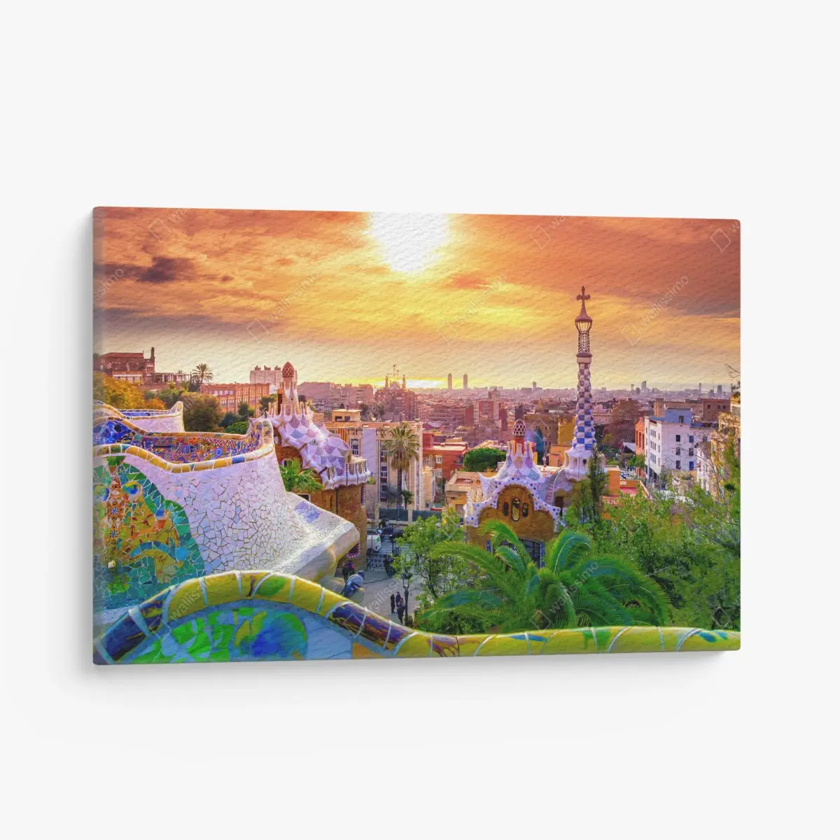 Leinwandbild sonnenuntergang über Park Güell in Barcelona – Pixers®