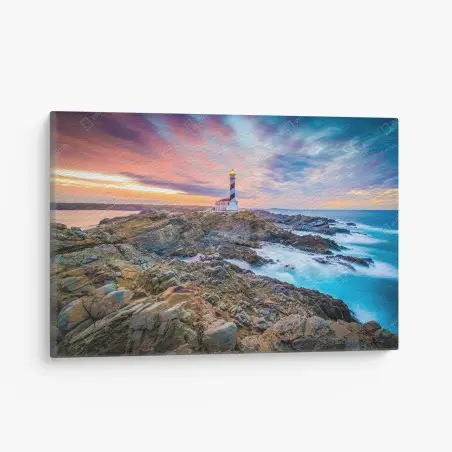 Leinwandbild sonnenuntergang bei leuchtturm Favaritx, Menorca – Pixers®