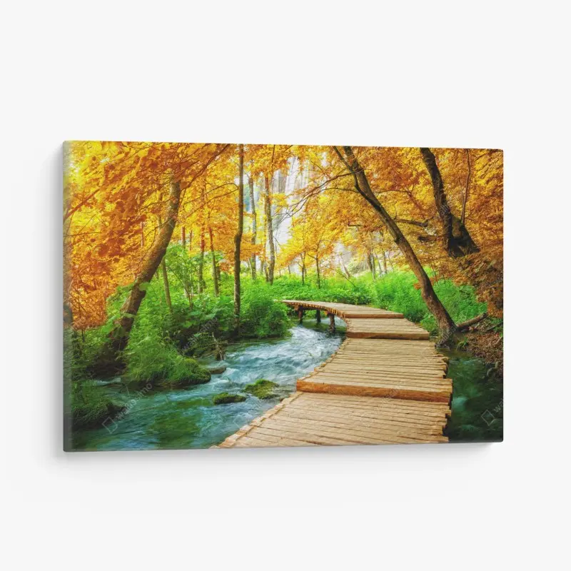 Leinwandbild goldener steg durch den wald bei Plitvicer Seen