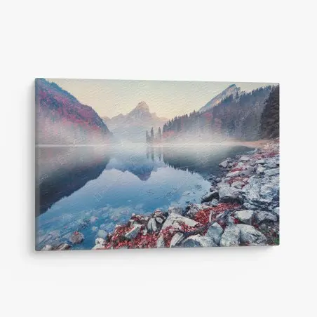 Leinwandbild nebliger herbstmorgen am Obersee, Schweizer Alpen – Pixers®