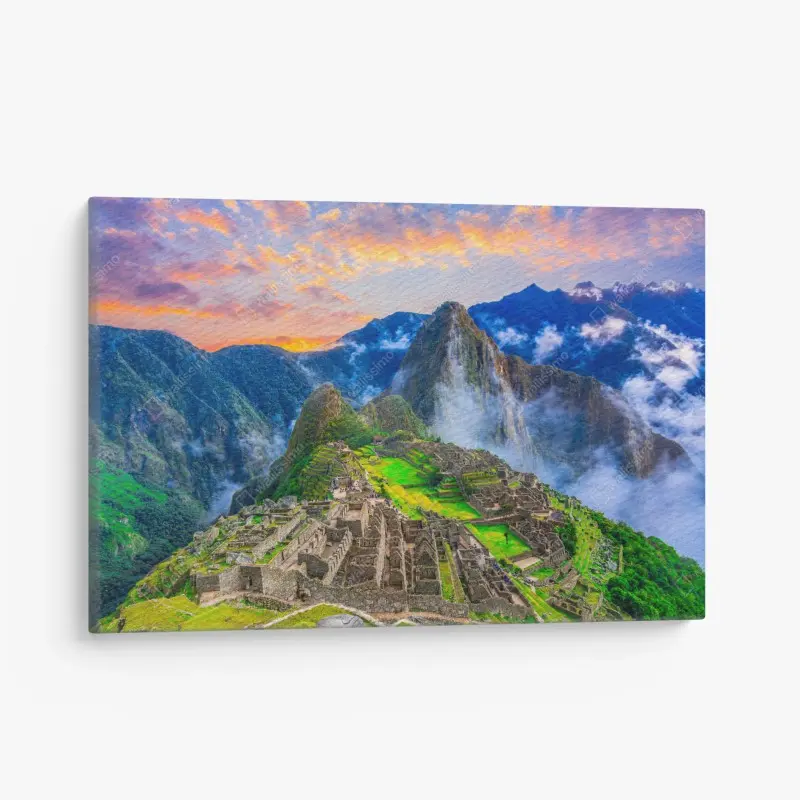 Leinwandbild sonnenuntergang über Machu Picchu antike Inka-zitadelle