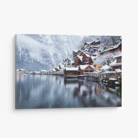 Leinwandbild verschneites Hallstatt am see – Pixers®