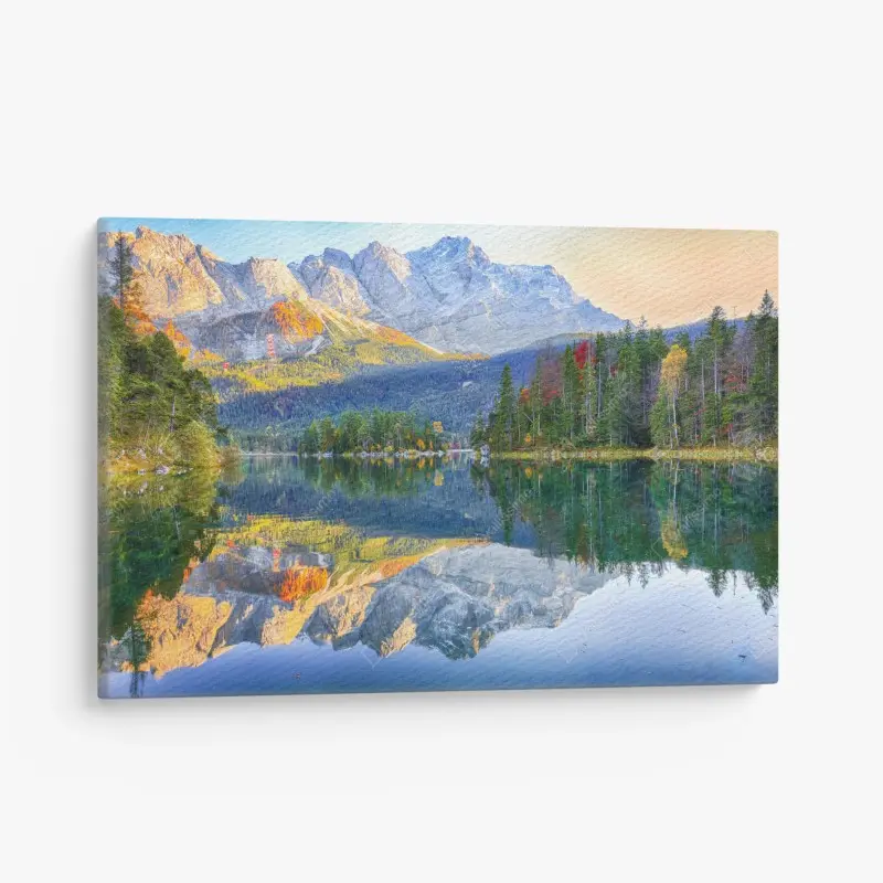 Leinwandbild herbstliche spiegelung am Eibsee bei Zugspitze