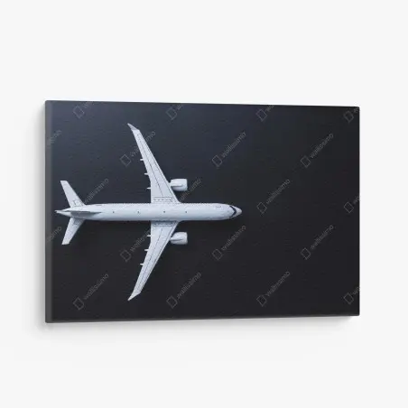 Leinwandbild weißes flugzeug von oben auf schwarzem hintergrund – Pixers®