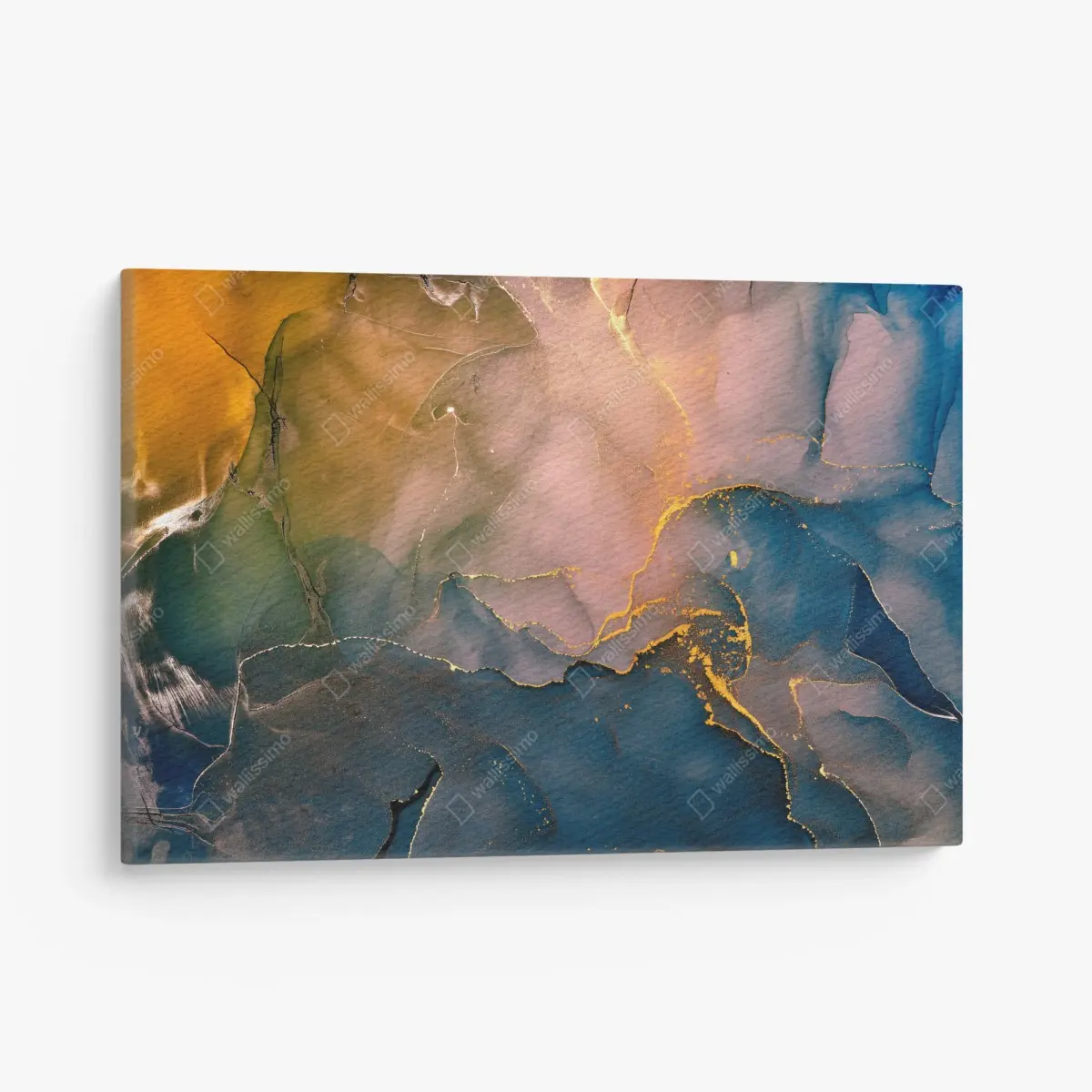Leinwandbild blaues und goldenes abstraktes marmormotiv – Pixers®