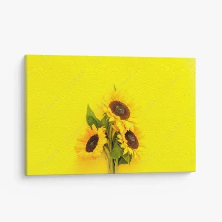 Leinwandbild leuchtender sonnenblumenstrauß auf gelbem hintergrund – Pixers®