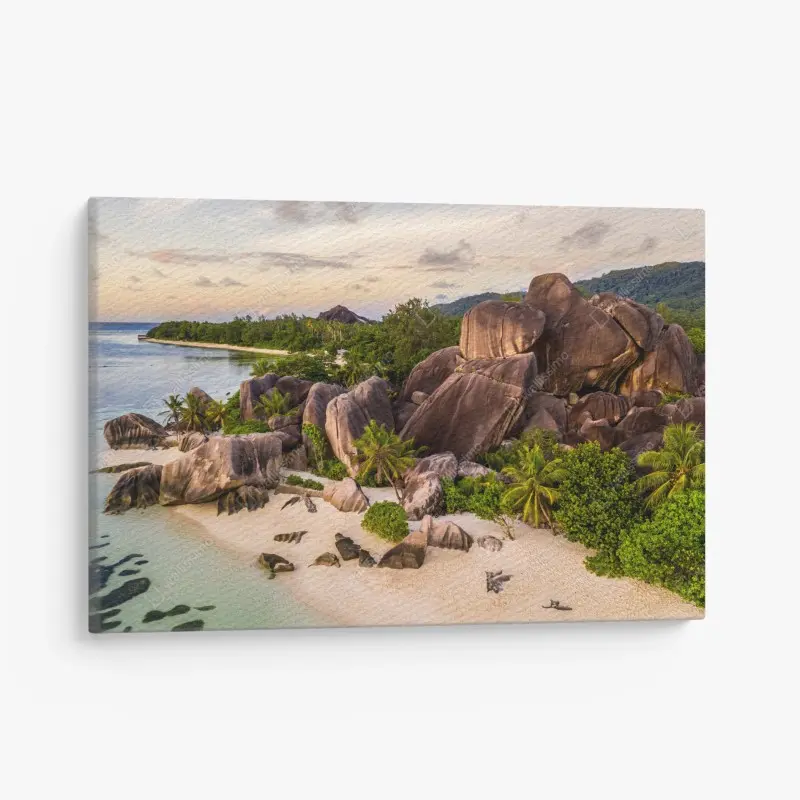 Leinwandbild Anse d'Argent tropischer granitstrand