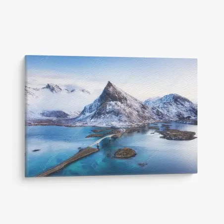 Leinwandbild Lofoten brücke und berg aus der luft – Pixers®