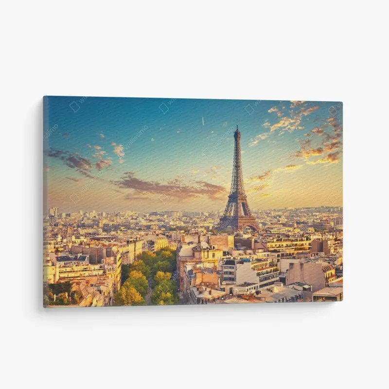 Leinwandbild sonnenuntergang über Paris skyline mit eiffelturm
