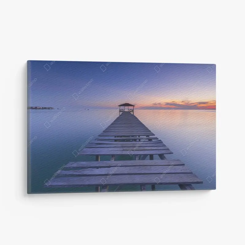 Leinwandbild ruhiger steg bei sonnenuntergang