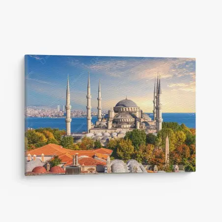 Leinwandbild Istanbul mit der Blauen Moschee bei Sonnenuntergang – Pixers®