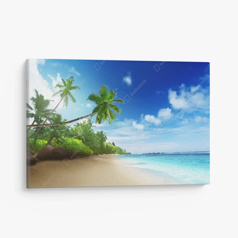 Leinwandbild sonnenuntergang am strand von Mahe, Seychellen