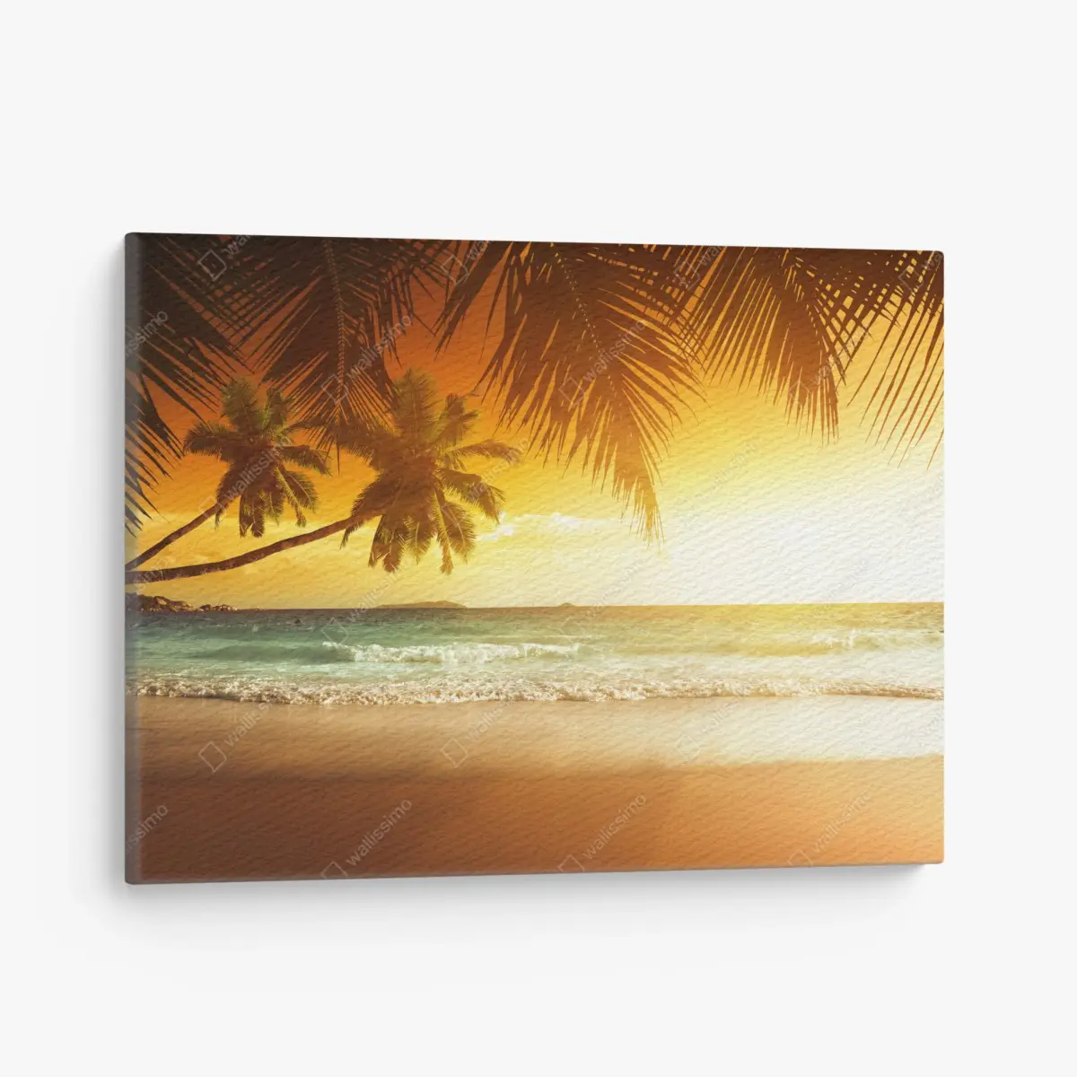 Leinwandbild goldener sonnenuntergang an einem strand in der Karibik – Pixers®