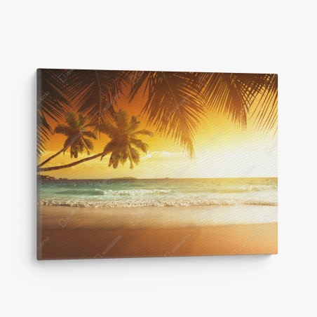 Leinwandbild goldener sonnenuntergang an einem strand in der Karibik – Pixers®