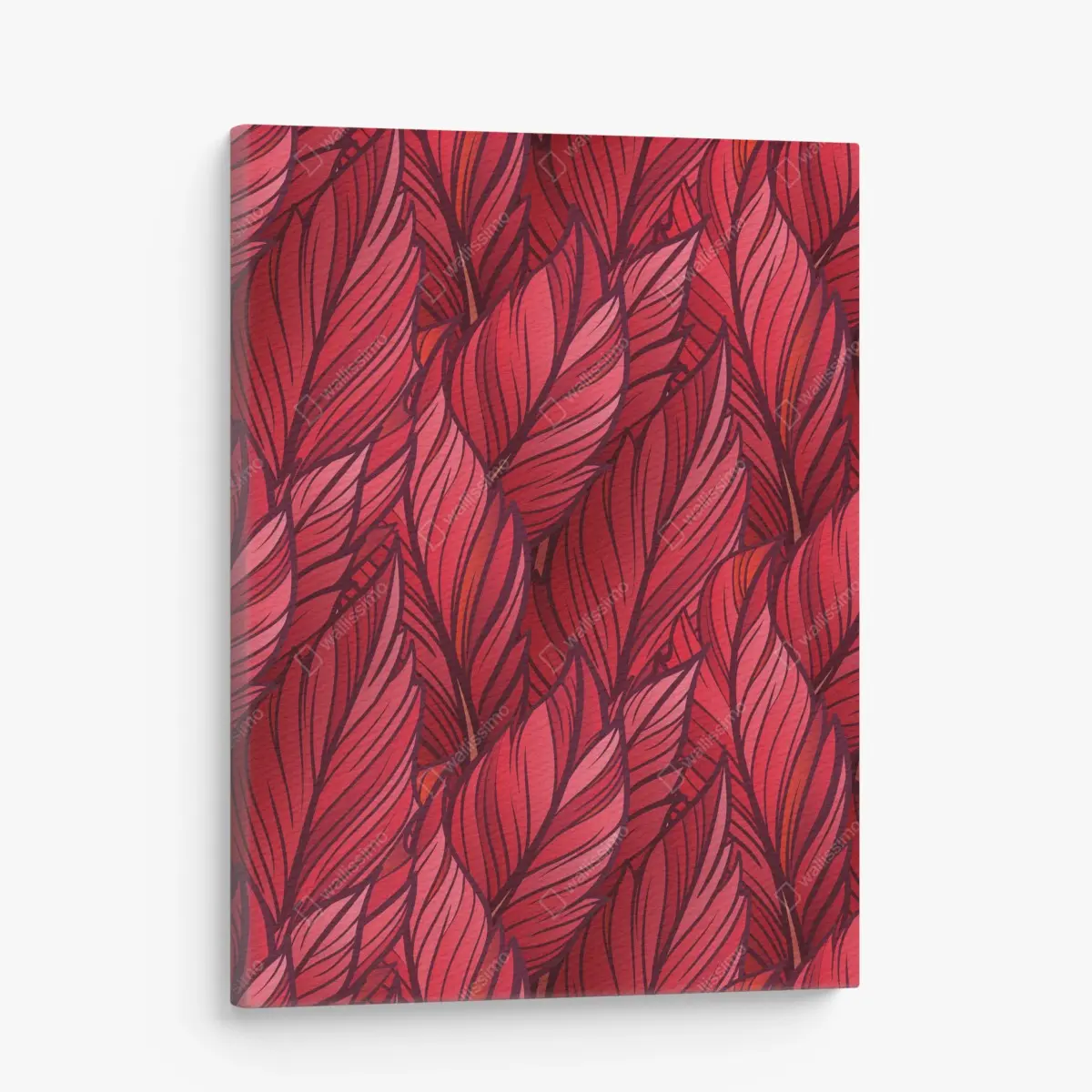 Leinwandbild rotes botanisches blättermuster – Pixers®