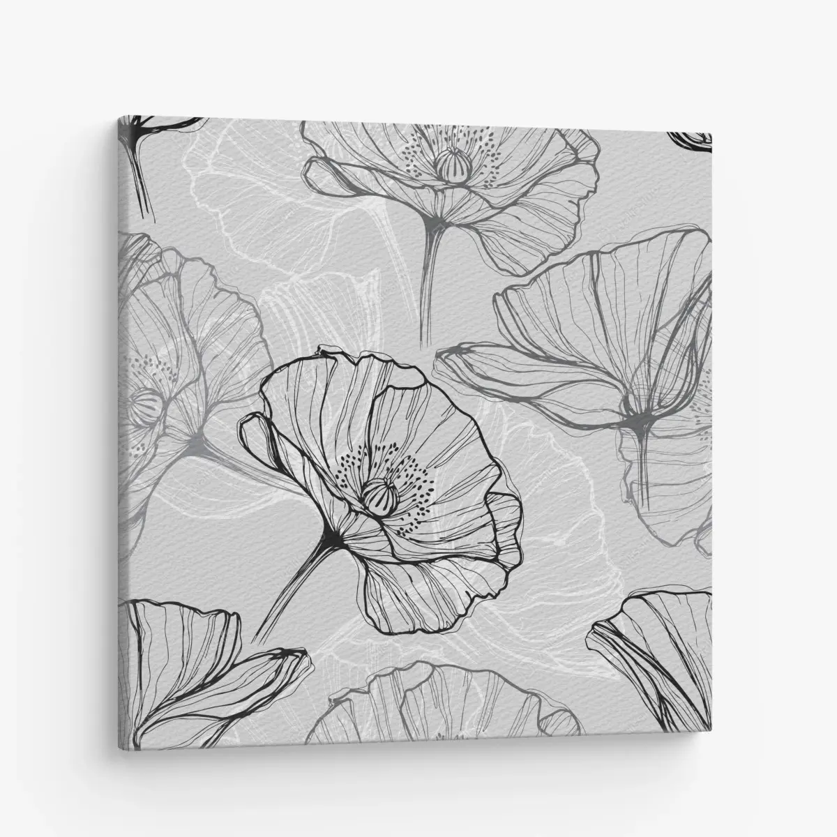Leinwandbild zarter grauer mohn in linienzeichnung – Pixers®