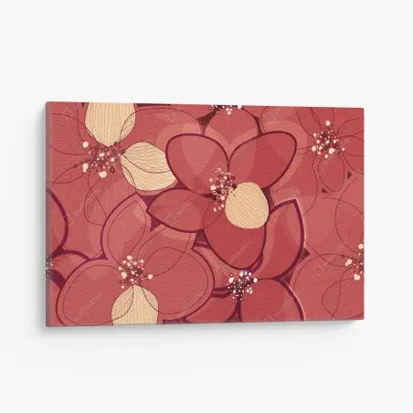 Leinwandbild rotes blumenmuster mit beigen mittelpunkten – Pixers®