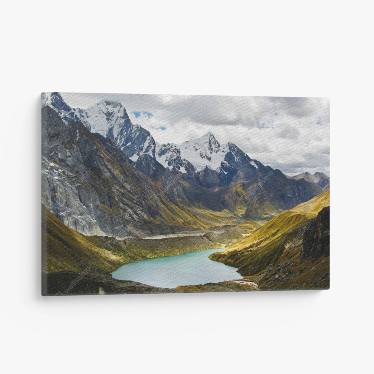 Leinwandbild türkisblauer bergsee unter schneegipfeln – Pixers®