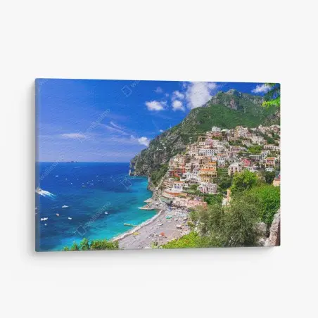 Leinwandbild sonnige panoramaaufnahme von Positano an der Amalfiküste – Pixers®