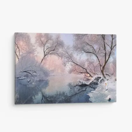 Leinwandbild ruhige winterlandschaft am fluss – Pixers®