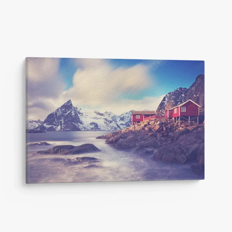 Leinwandbild küstengebirge mit roten hütten