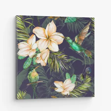 Leinwandbild tropische kolibris und plumeria in aquarell – Pixers®