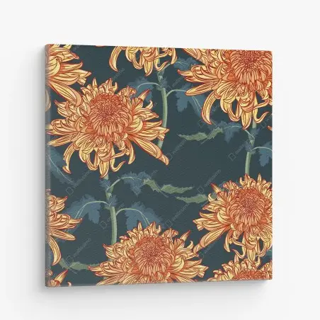 Leinwandbild goldene chrysantheme botanisches muster – Pixers®