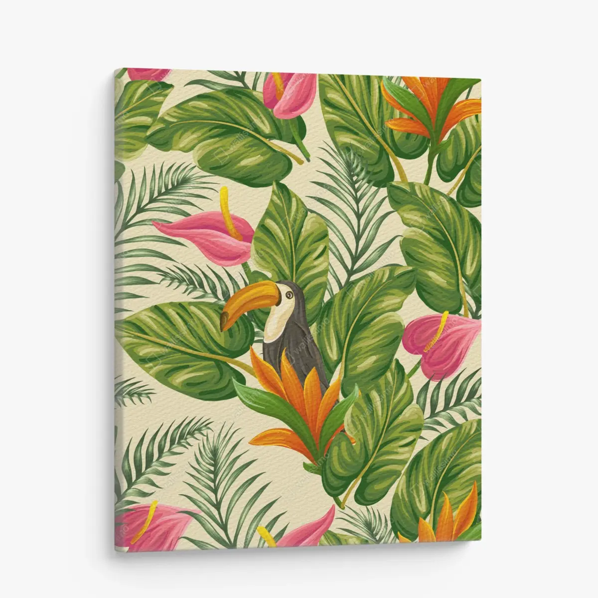 Leinwandbild tropisches botanisches muster mit tukan – Pixers®