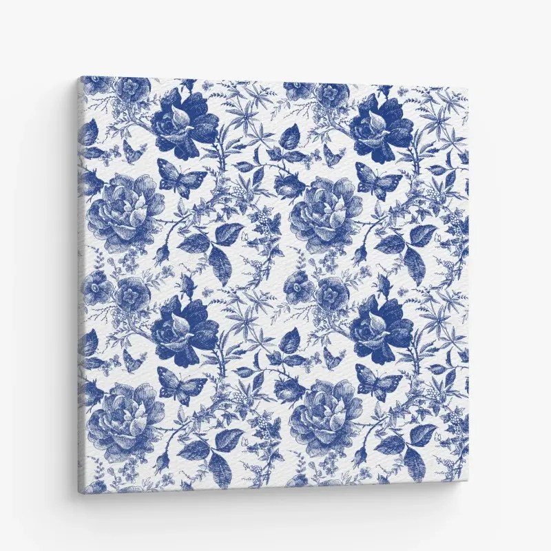Leinwandbild blaues blumen toile-muster