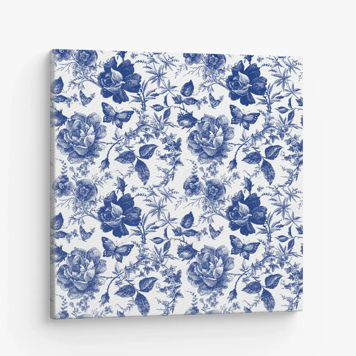 Leinwandbild blaues blumen toile-muster – Pixers®