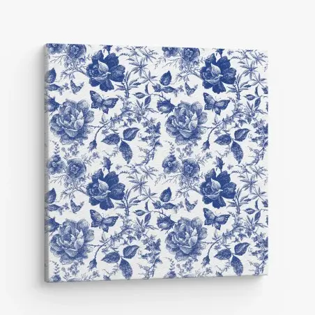 Leinwandbild blaues blumen toile-muster – Pixers®