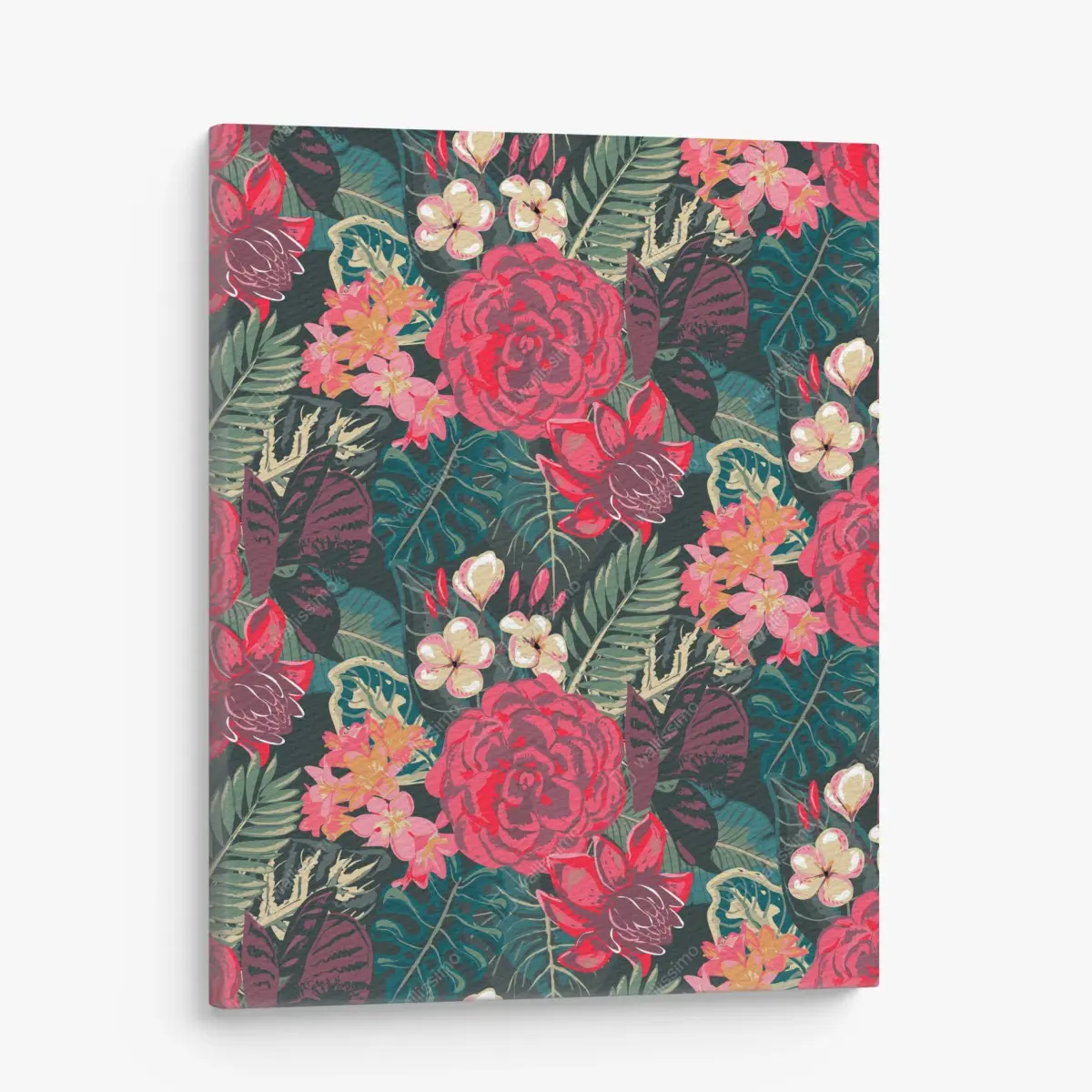 Leinwandbild tropisches blumenmuster in rosa und türkis – Pixers®