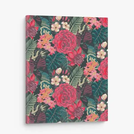 Leinwandbild tropisches blumenmuster in rosa und türkis – Pixers®