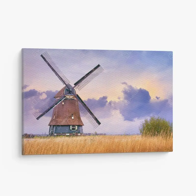 Leinwandbild historische windmühle auf goldenen feldern