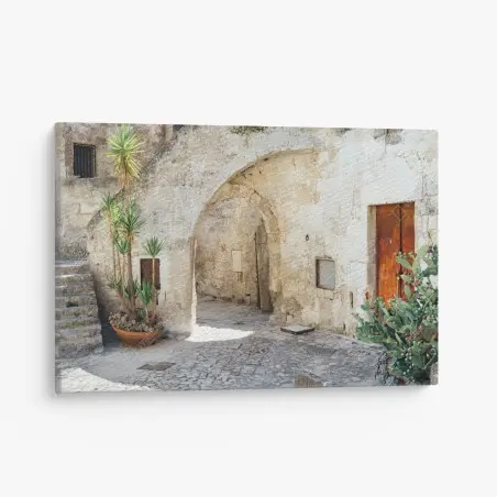 Leinwandbild mediterraner steinhof mit bogen – Pixers®