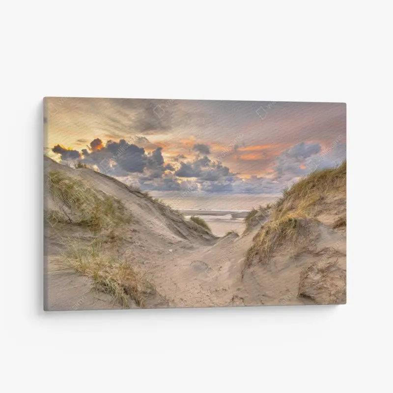Leinwandbild sonnenuntergang über den dünen