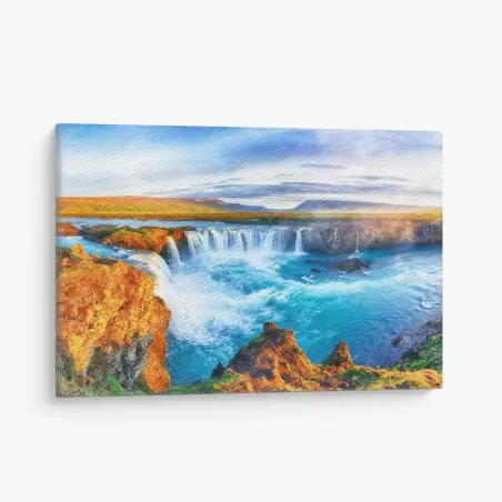 Leinwandbild panorama des wasserfalls Godafoss bei sonnenaufgang – Pixers®